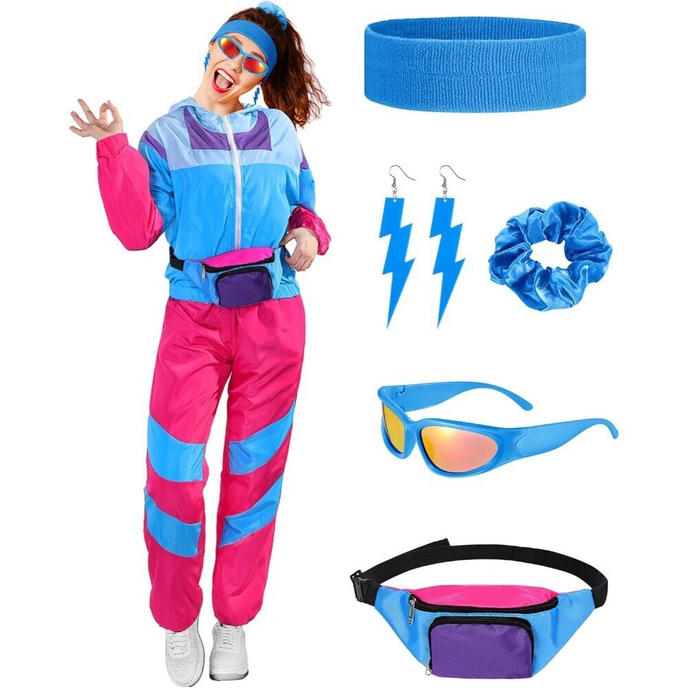 80s Women's Outfit Polyester Set with Accessories for Vintage Themes